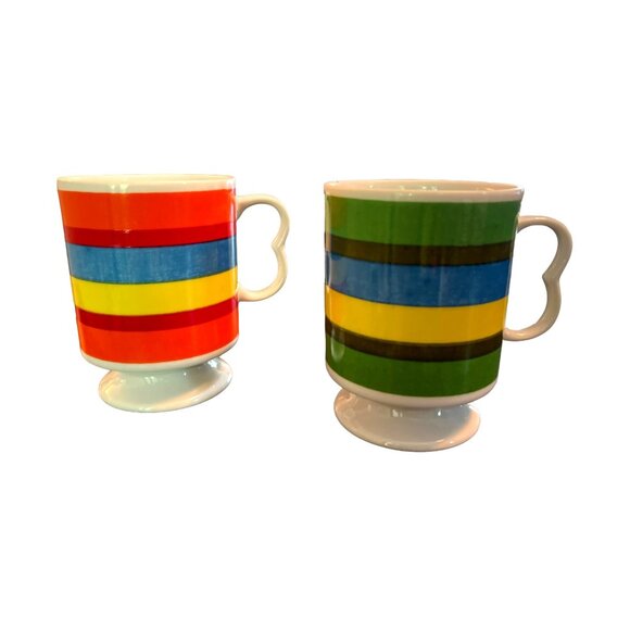 Vtg Discotheque Japan Pedestal Mugs Retro Striped Mugs - Picture 2 of 5